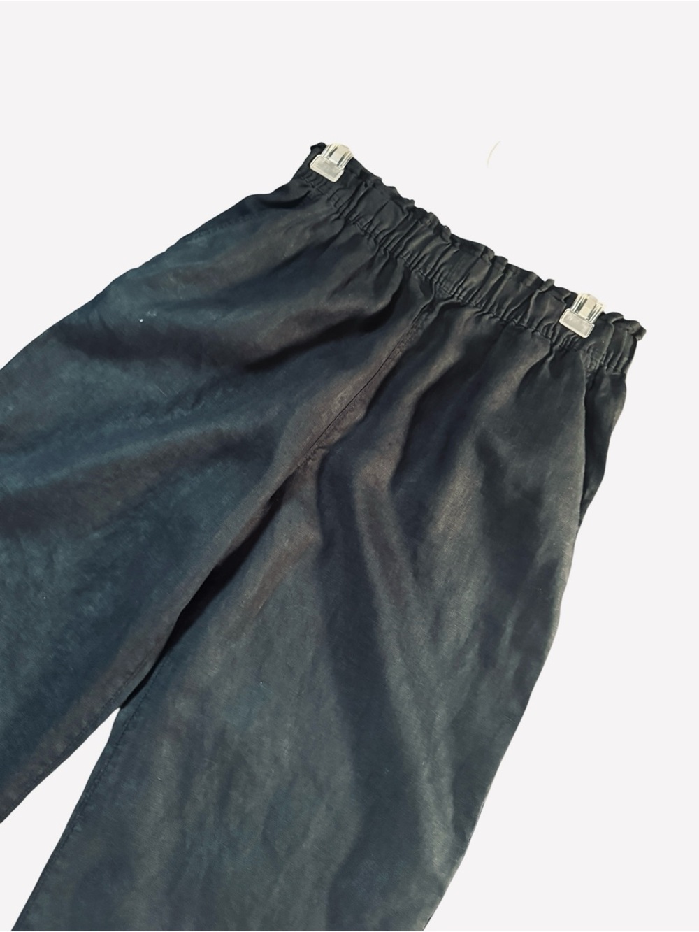 H&M Wide-Leg Elastic Waist Pants, Black, front linen lined pockets, cotton, Sm - Picture 5 of 9